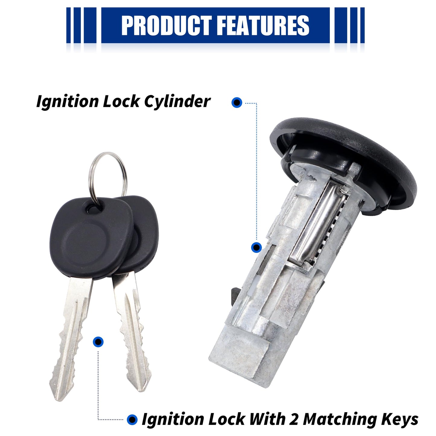 HiSport Ignition Lock Cylinder Switch US-312L W/2 Keys Replacement for Chevy Silverado Avalanche Tahoe Suburban GMC Sierra Buick Hummer Bravada Pontiac 1999-2007