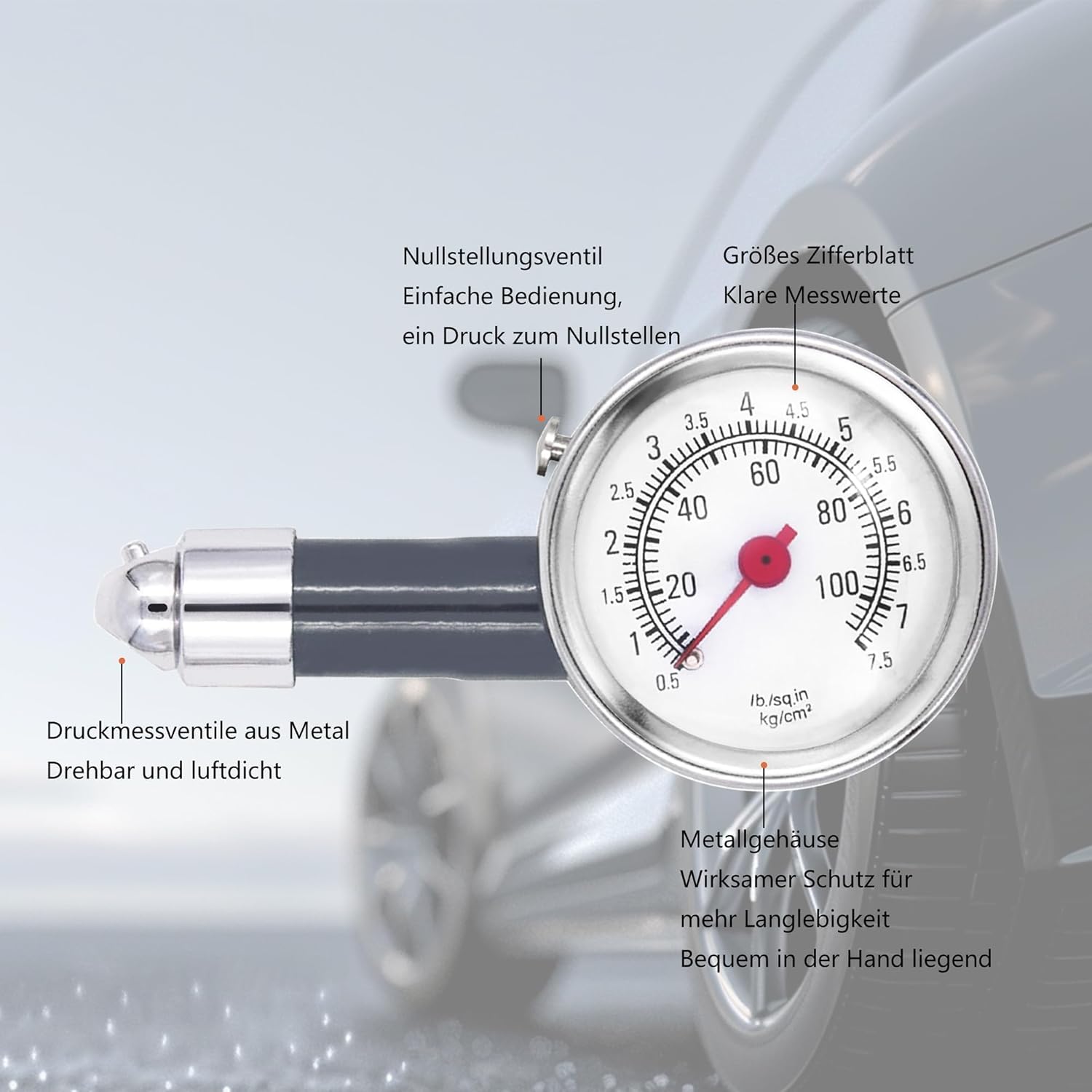 HISports Reifendruckmesser, Luftdruckmesser, Manometer, Druckluft, Auto-Reifendruckmesser, Kompatibel mit PKW, LKW, Fahrrad-Manometer