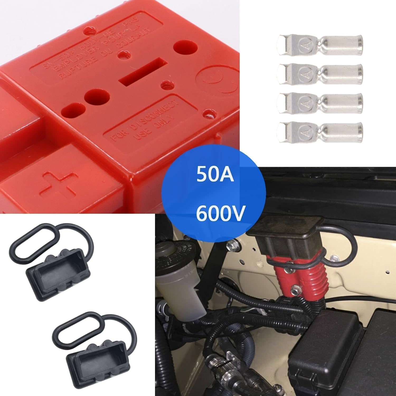 HISports 50A Batterie Anschluss Schnellanschluss Stecker Für Staubschutz für Autos, Wohnwagen, Wohnmobile, Motorräder und Boote,2 Stück Rot