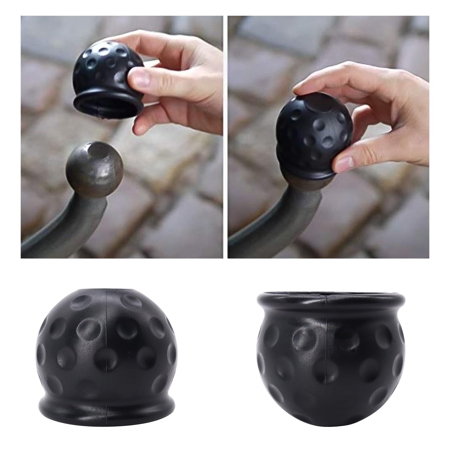 HiSport 2pcs Trailer Hitch Ball Cover,2 Inch Black Traction Ball Protector, Universal Dustproof and Waterproof 50mm Towing Ball Protective Cap Compatible with Trailers, RVS Trucks, Boats