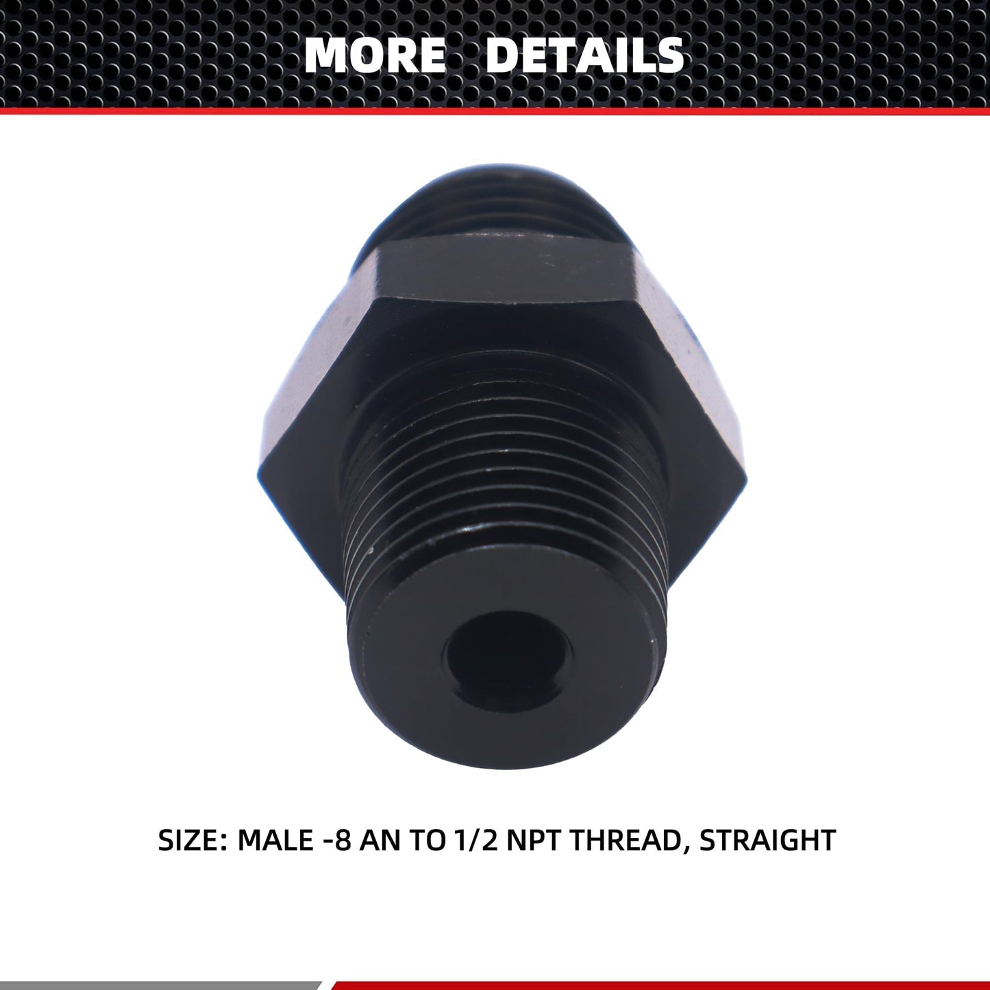 HiSport 8AN to 1/2 NPT Male Hose Fitting Adapter, Universal Aluminum Flare Male 8AN to 1/2'' NPT Union Fuel Oil Line Pipe Connector Black Anodized