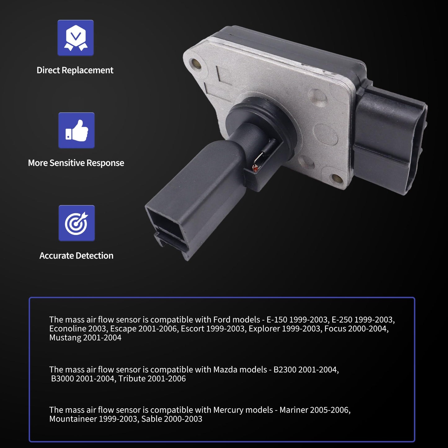 HiSport MAF Mass Air Flow Sensor - Compatible with Ford Mazda Mercury Replaces XF2Z12B579AB XF2Z12B579BA XF2F12B579BA