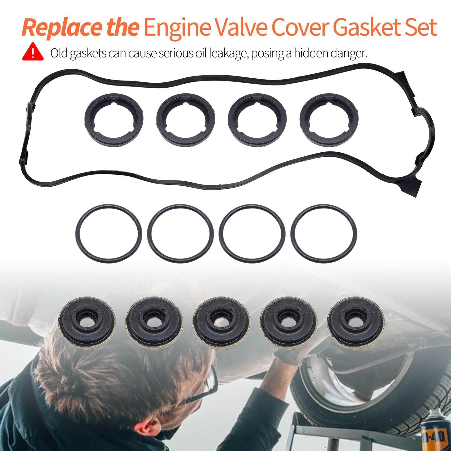 HiSport Engine Valve Cover Gasket Set - Compatible with Honda 1990-1997 Accord 2.2L 1995-1997 Odyssey 2.2L 1992-1996 Prelude 2.2L Compatible with Isuzu 1996-1997 Oasis 2.2L- Replace VS50365R