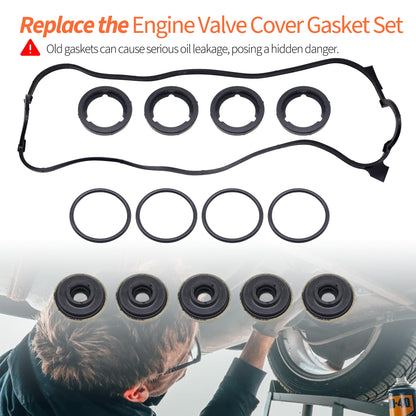 HiSport Engine Valve Cover Gasket Set - Compatible with Honda 1990-1997 Accord 2.2L 1995-1997 Odyssey 2.2L 1992-1996 Prelude 2.2L Compatible with Isuzu 1996-1997 Oasis 2.2L- Replace VS50365R