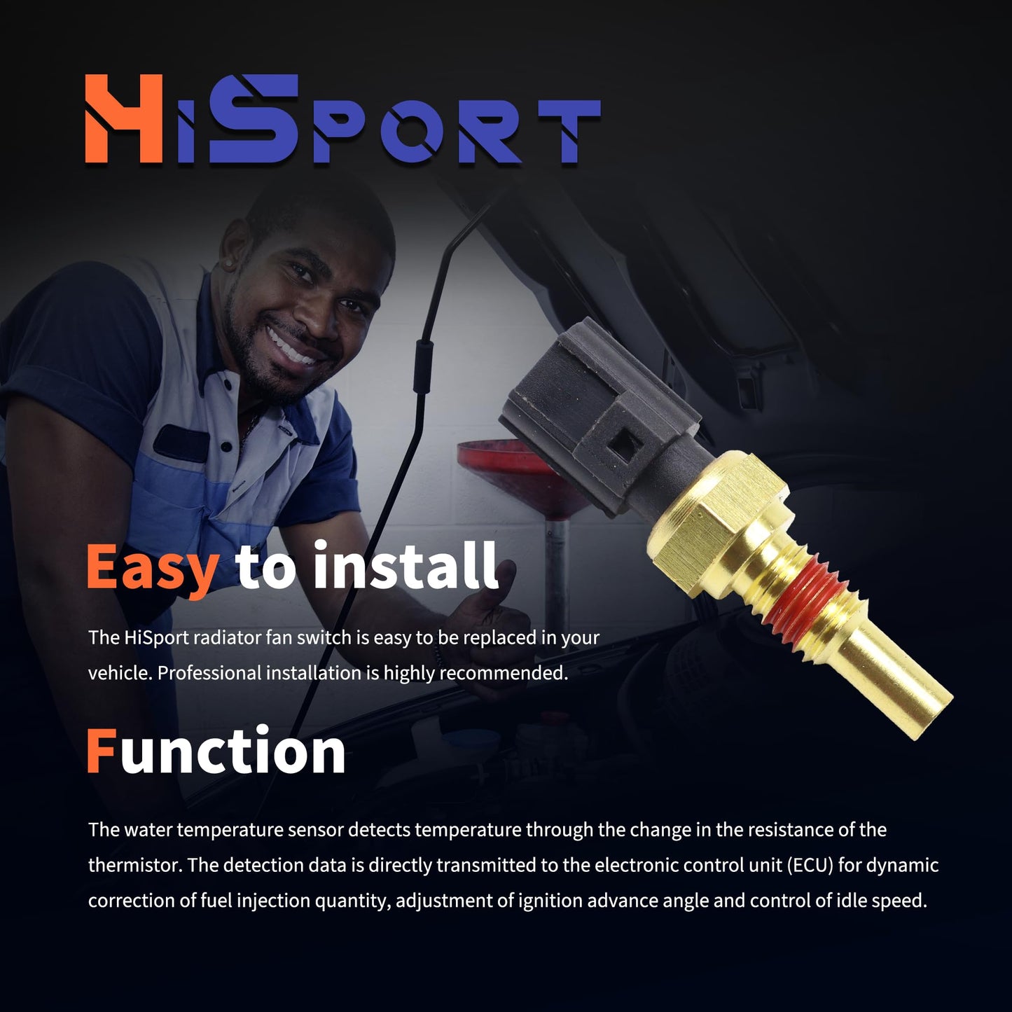 HiSport Engine Cylinder Head Temperature Sensor - Compatible with Ford Excursion Expedition Lincoln Aviator BlackWood Navigator Mercury Marauder Mountainer Replaces 8L3Z6G004A