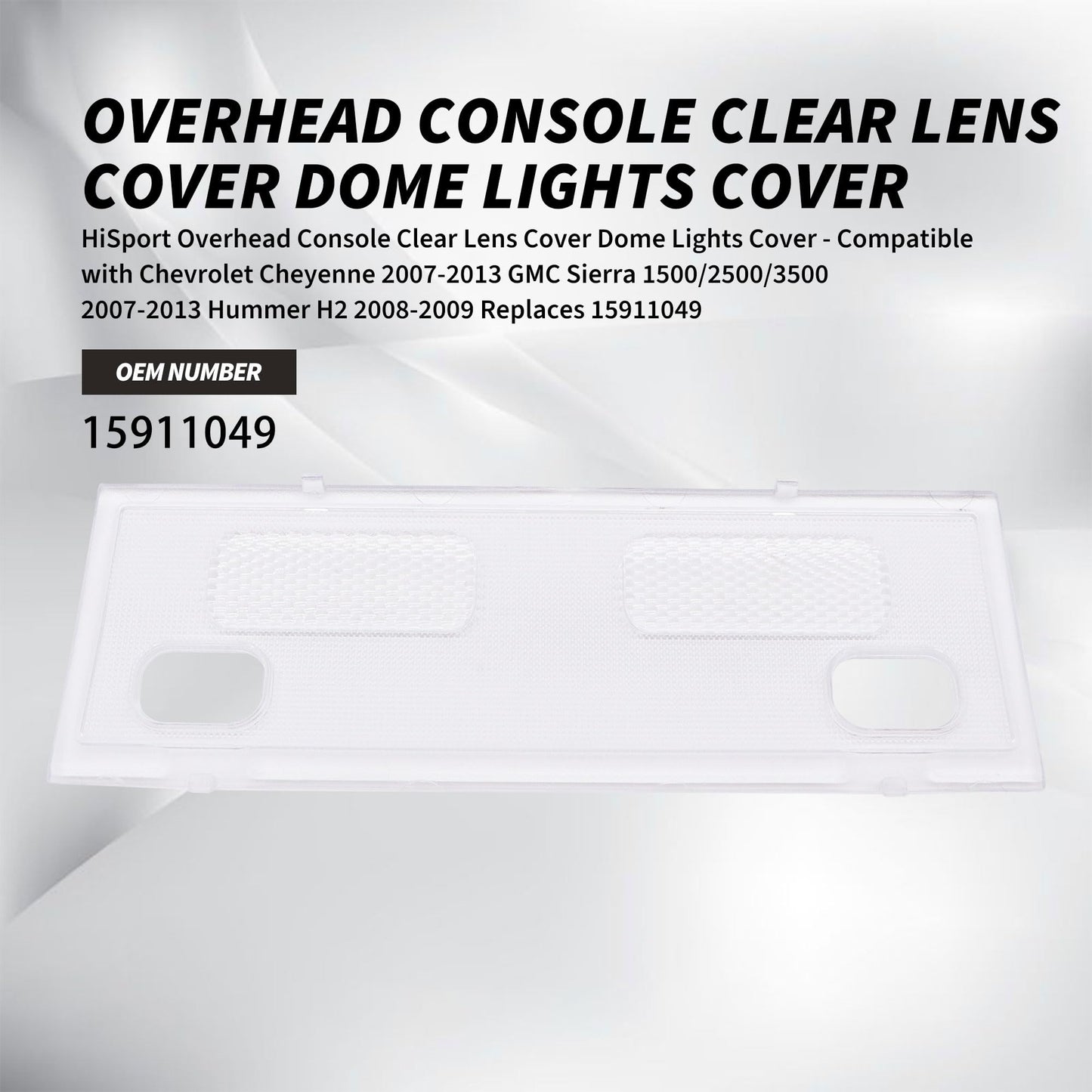 HiSport Overhead Console Clear Lens Cover Dome Lights Cover - Compatible with Chevrolet Cheyenne 2007-2013 GMC Sierra 1500/2500/3500 2007-2013 Hummer H2 2008-2009 Replaces 15911049