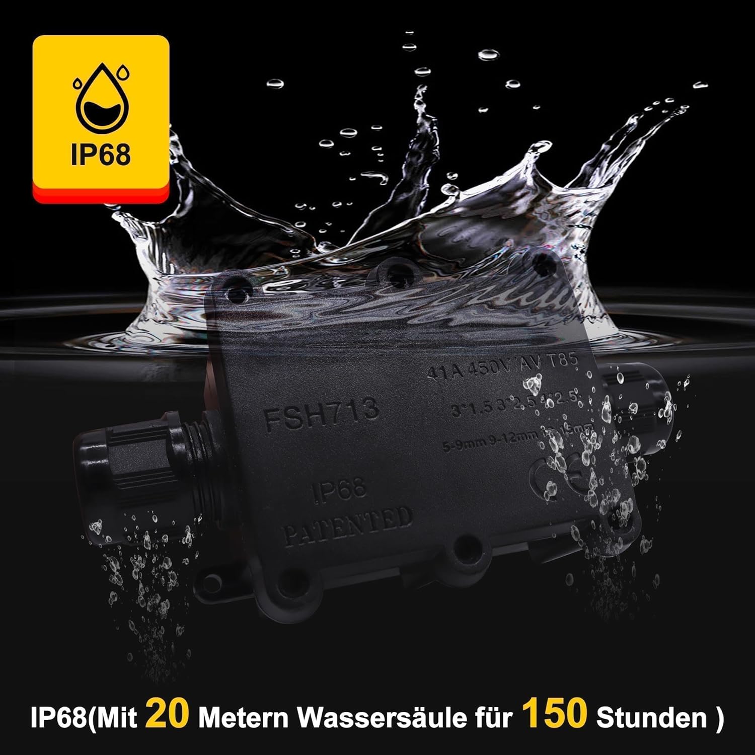 HISports kabelverbinder wasserdicht IP68 verbinder box für 5-9.00 mm, Wasserdichte Abzweigdose Verteilerdose Außen Wohnmobile Garten Boot Auto Erdkabel Abzweigdose,2 Wege steckdosen schwarz 2 Stück