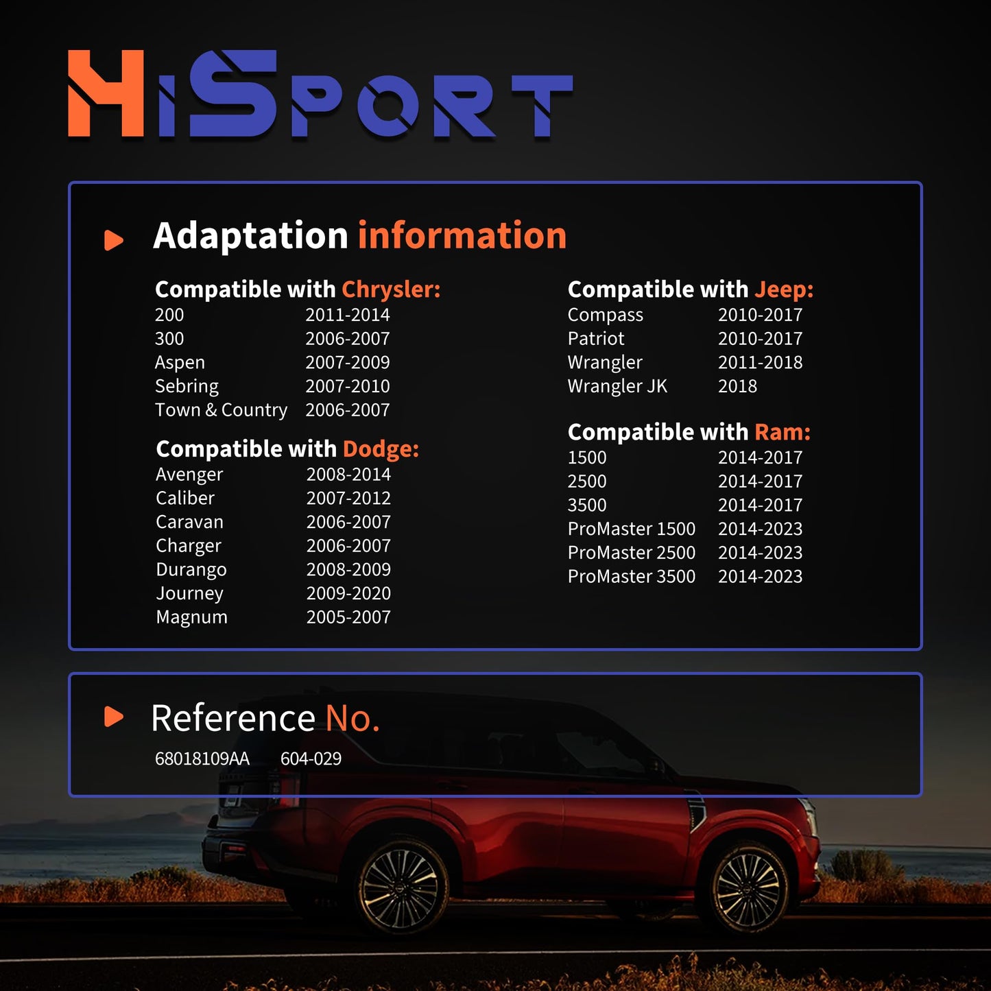 HiSport HVAC Blend Door Actuator - Compatible with Jeep Compass Patriot Wrangler JK Compatible with Ram ProMaster 1500 ProMaster 2500 ProMaster 3500 2010-2018 - Replace 604-029