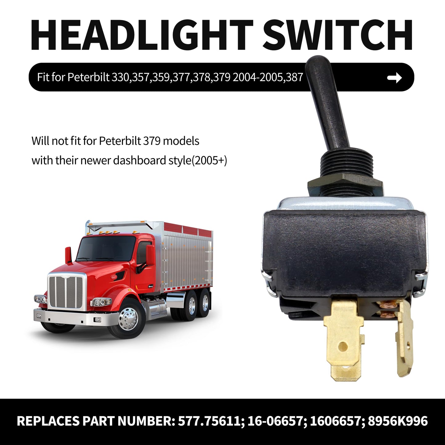 HiSport 16-06657 Light & Marker Toggle Switch - Compatible with Peterbilt 330 357 359 377 378 379 387 - Replace 577.75611 1606657 8956K996