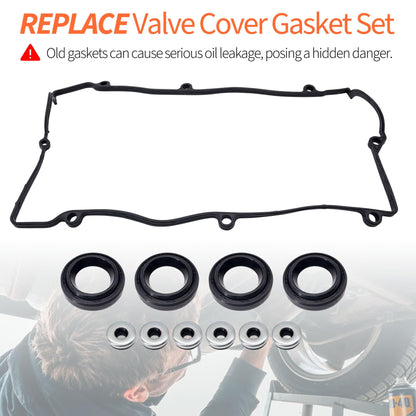 HiSport Engine Valve Cover Gasket Set VS50627R - Compatible with Acura CSX RSX ILX TSX Compatible with Honda Civic CR-V Crosstour Accord Element 2002-2013 2.0L 2.4L