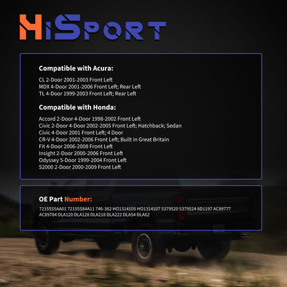 HiSport 72155S5AA01 Door Latch Lock Actuator Front Left Driver Side - Compatible with Acura CL MDX TL Compatible with Honda Accord Civic CR-V Fit Insight Odyssey 5-Door S2000 1998-2009