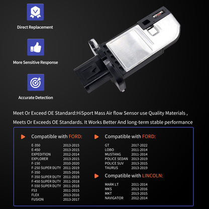 HiSport BR31-12B579-AA Mass Air Flow Sensor - Compatible with Ford E-350 E-450 Expedition Explorer Lincoln Makr LT MKS MKT Navigator Replaces BR3Z-12B579-A
