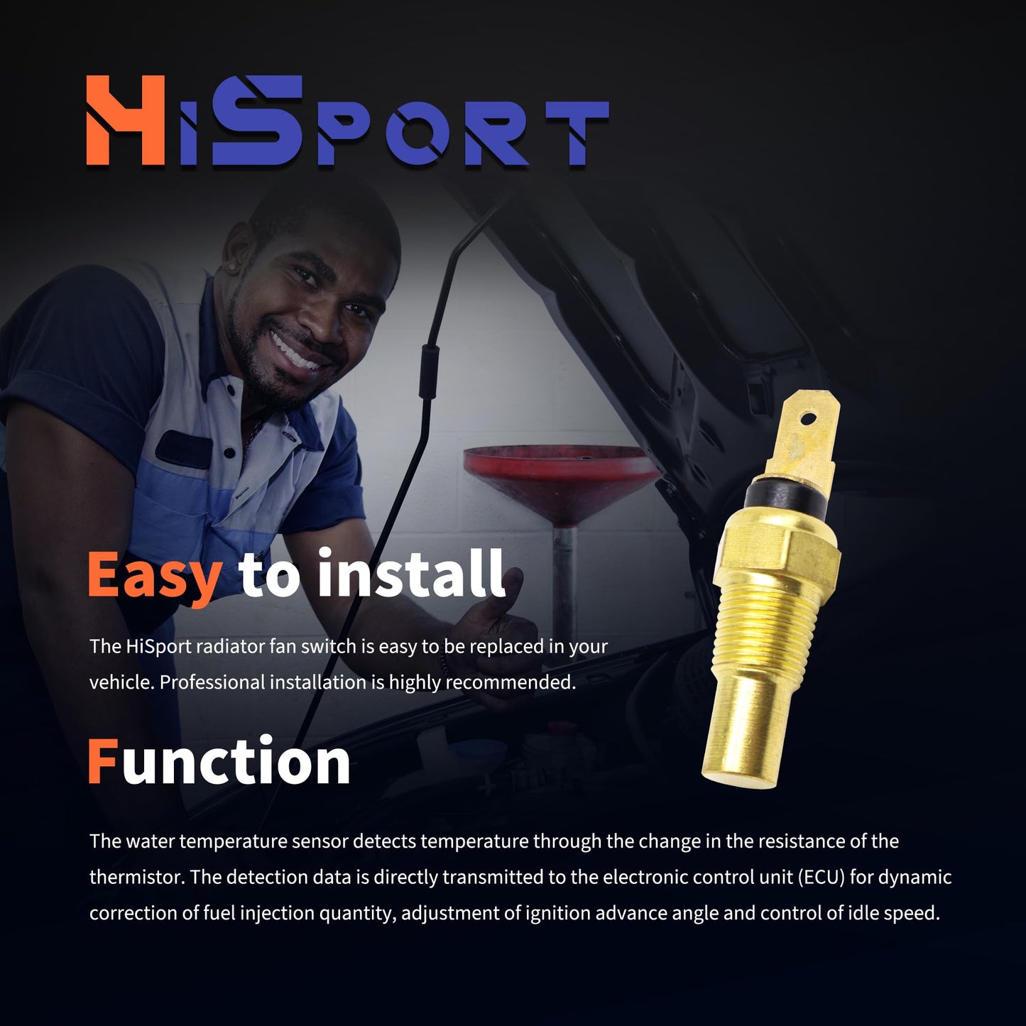 HiSport Coolant Temperature Sensor 1G498-83040 Compatible with Kubota D1005 D1305 D1703 D850 D905 F2302 V1505 V2203 Engine RTV-X900 RTV-X1100 RTV-X1120 RTV-X1140, 31351-32830 1G49883040 1909-0002