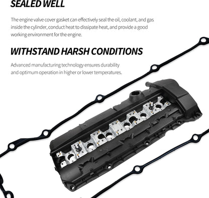 HiSport Engine Head Valve Cover Gasket Set with 15 Grommet Seals 11120030496 Compatible with BMW 330Ci E46 E39 E60 M54 E53 E83 X3 X5 Z3 Z4 L6 325Ci 325i 325xi 330Ci 330i 330xi 525i 530i