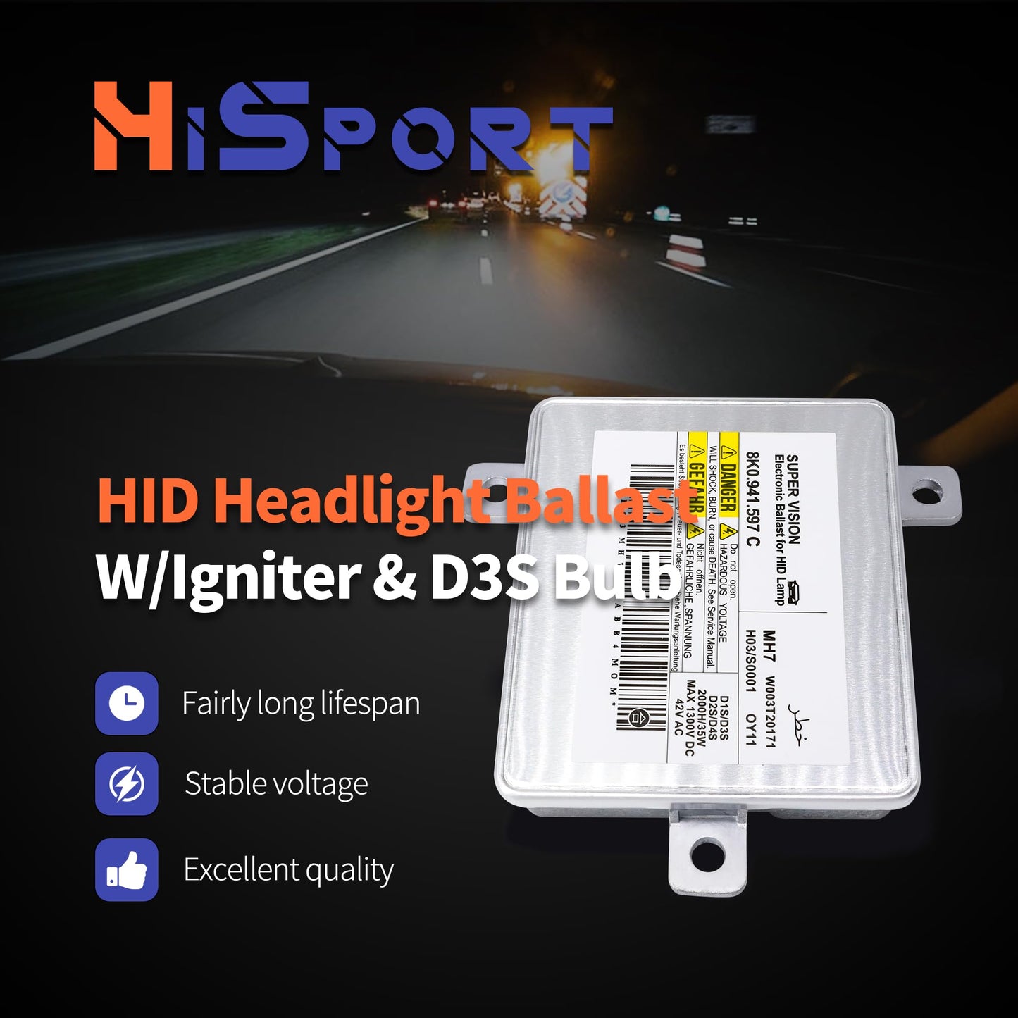HiSport 68170821AA Xenon HID Ballast Headlight Control Unit with D3S 35W Bulb Kit Compatible with Chrysler 300 2011-2020, Includes Igniter & Headlamp Ballast,W003T21971, BAM92-143700, 8K0941597