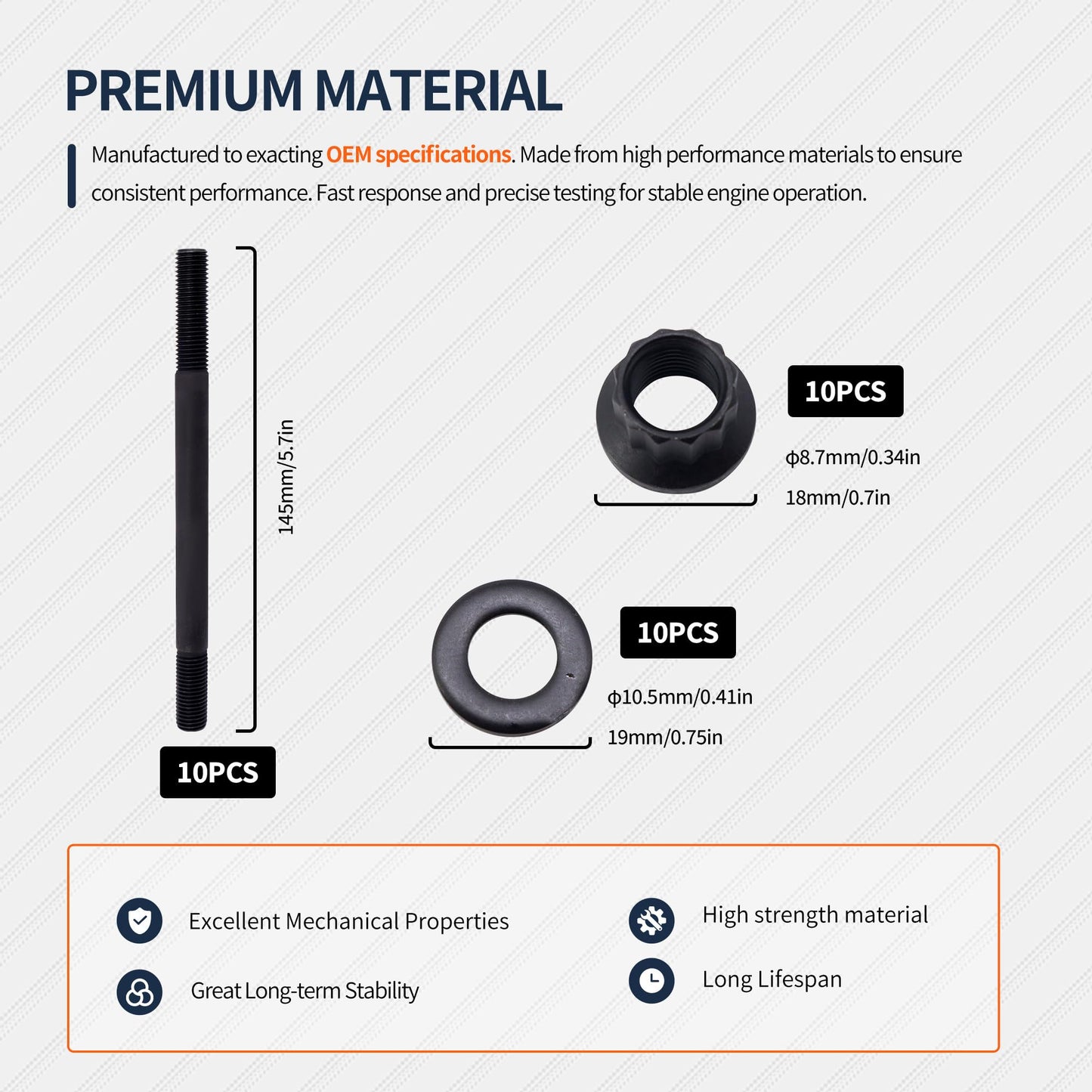 HiSport 208-4305 Cylinder Head Stud Bolt Kit - Compatible with Honda Civic 1.6L 1996-2000 Civic del Sol 1.6L 1996-1997 D16Y7 D16Y8 SOHC