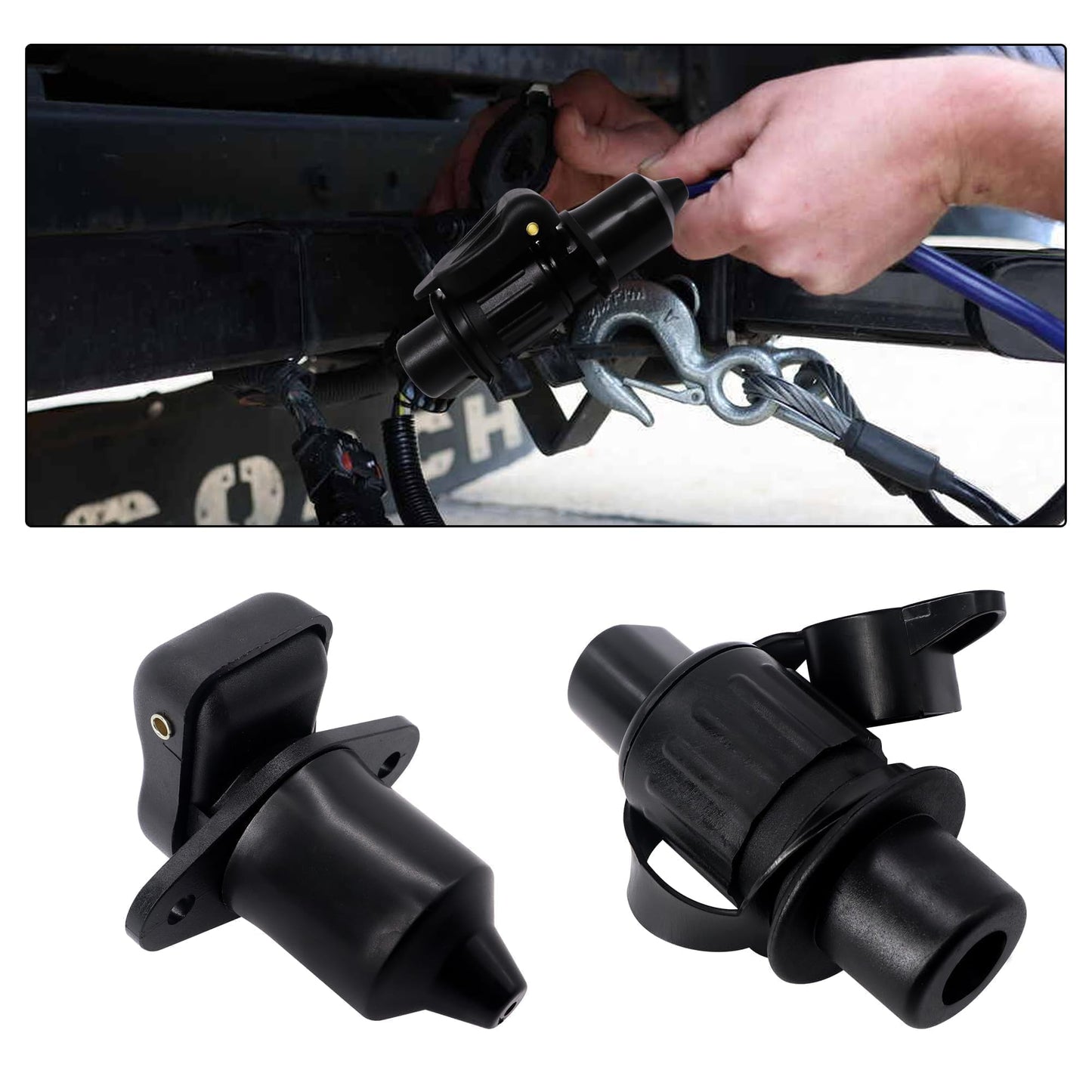 HiSport 12V Trailer Adapter - Black Plastic Trailer Connector 3 Pin Weatherproof Trailer Plug Wiring Connector Adapter Socket