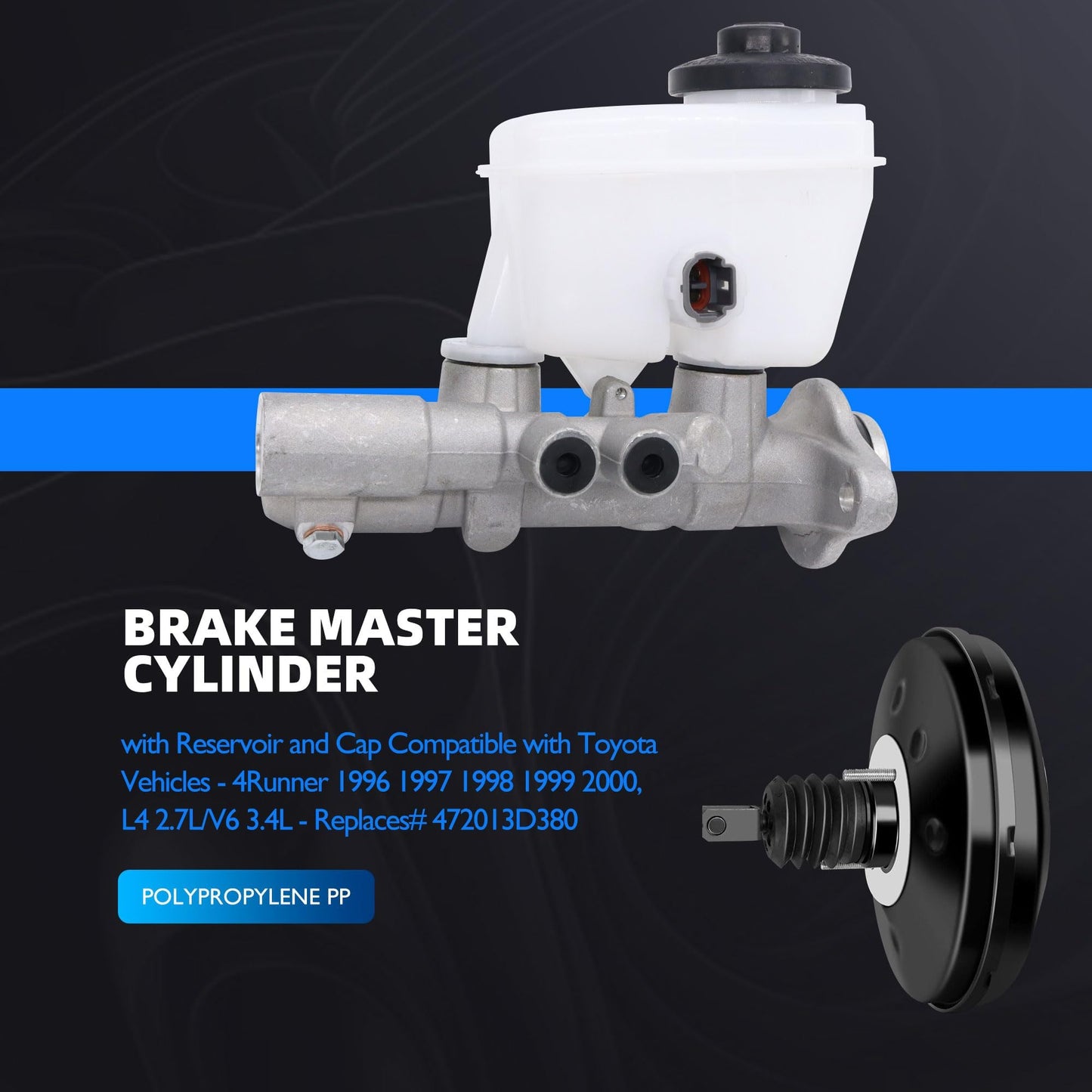 HiSport 472013D380 Brake Master Cylinder with Reservoir and Cap Compatible with Toyota 4Runner 1996 1997 1998 1999 2000, L4 2.7L/V6 3.4L Replacement Part M390367