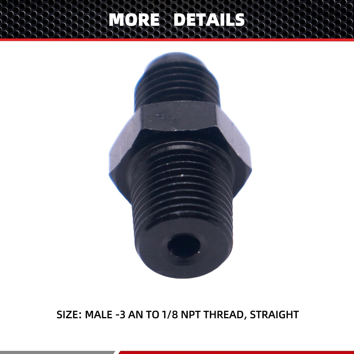 HiSport 3AN to 1/8 NPT Male Hose Fitting Adapter, Universal Aluminum Flare Male 3AN to 1/8'' NPT Union Fuel Oil Line Pipe Connector Black Anodized