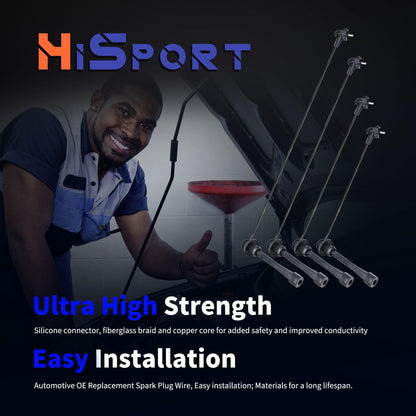 HiSport Spark Plug Wire Set - 671-4146 Replacement for Toyota Camry 1997-2001 2.2L, Solara 2.2L 1999-2001,RAV4 1998-2000 2.0L L4 Replace UF180