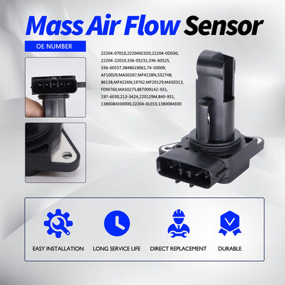 HiSport Mass Air Flow Sensor 22204-22010 Compatible with Lexus Toyota 2002-06 Camry,2003-08 Corolla,2001-10 Highlander,2000-07 4Runner,1999-10 Tacoma 3.4L 4.0L 2001-05 RAV4,ES300/RX300 3.0L