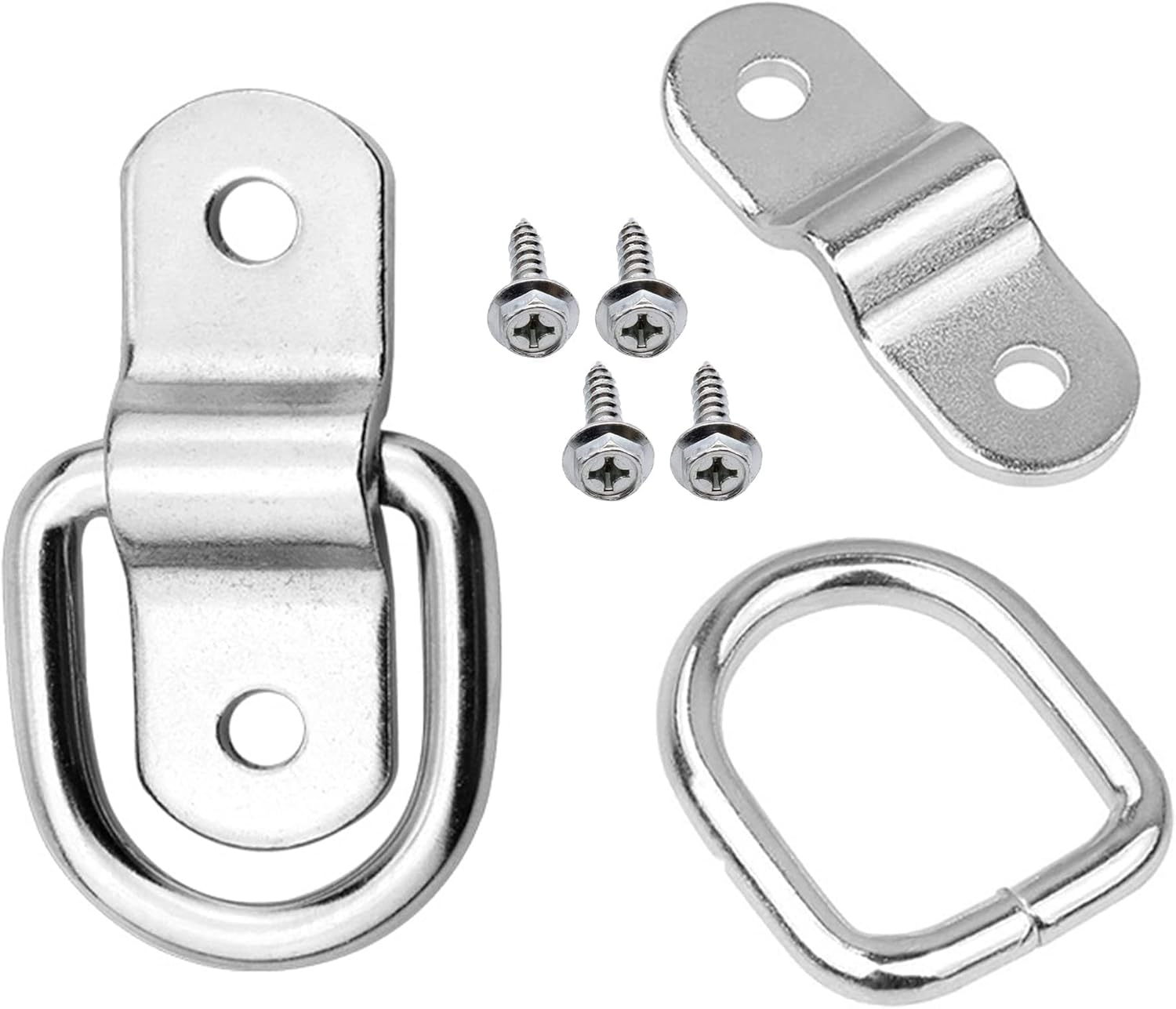 HISports D-Ring-Edelstahl-Krawatten Set, 12 Stück, Edelstahl-Struktur Ring-D-Ring, Anhänger-Befestigungsösen, Anhänger-Zubehör mit 24 Schrauben für Anhänger, LKW, Bootszubehör, Kfz-Spanngurte