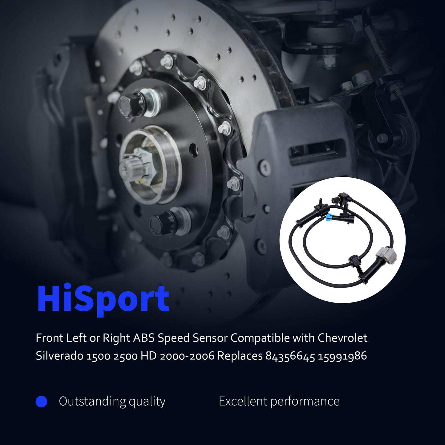 HiSport Front Left or Right ABS Speed Sensor Compatible with Chevrolet Silverado 1500 2500 HD 2000-2006 Replaces 84356645 15991986