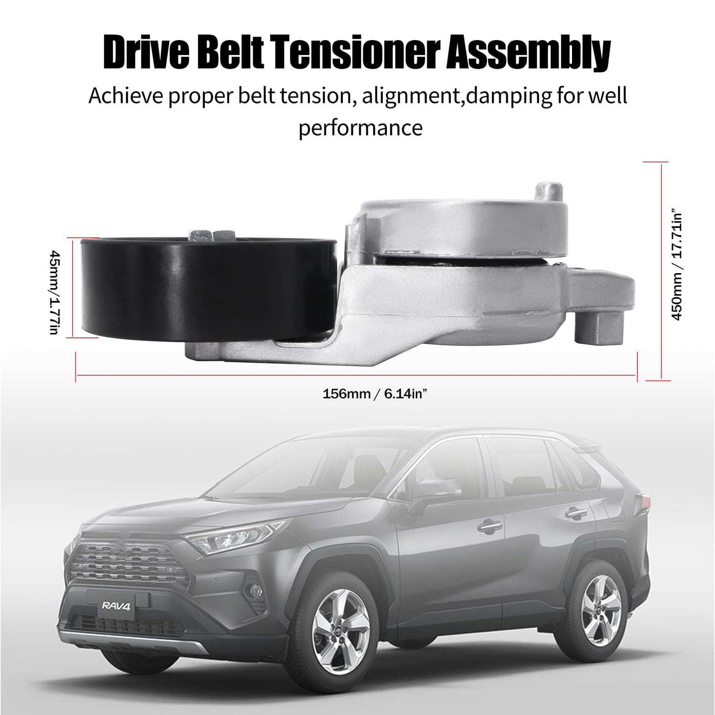 HiSport 39106 Drive Belt Tensioner Assembly - Compatible with Toyota Camry 2012-2017,Highlander 2009-2019,RAV4 2009-2018,Sienna 2011-2013