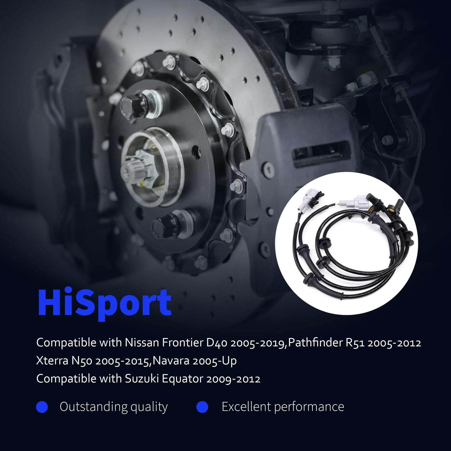 HiSport Front ABS Wheel Speed Sensor Left and Right Compatible with Nissan Frontier D40 2005-2019,Pathfinder R51 2005-2012,Xterra N50 2005-2015,Navara 2005-Up,Replacement for Suzuki Equator 2009-2012