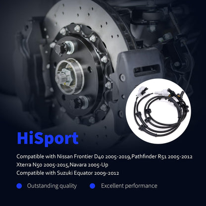 HiSport Front ABS Wheel Speed Sensor Left and Right Compatible with Nissan Frontier D40 2005-2019,Pathfinder R51 2005-2012,Xterra N50 2005-2015,Navara 2005-Up,Replacement for Suzuki Equator 2009-2012