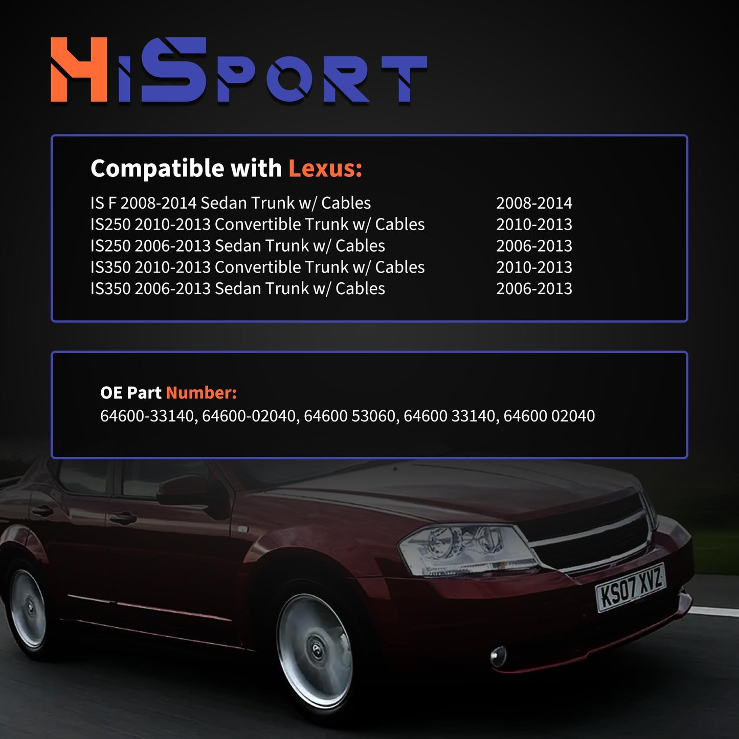 HiSport Trunk Lid Door Lock Latch Actuator with Lock Cable 64600-53060 Compatible with Lexus 2008-2014 is F,2006-2013 IS250 IS350