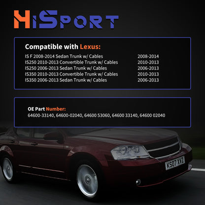 HiSport Trunk Lid Door Lock Latch Actuator with Lock Cable 64600-53060 Compatible with Lexus 2008-2014 is F,2006-2013 IS250 IS350