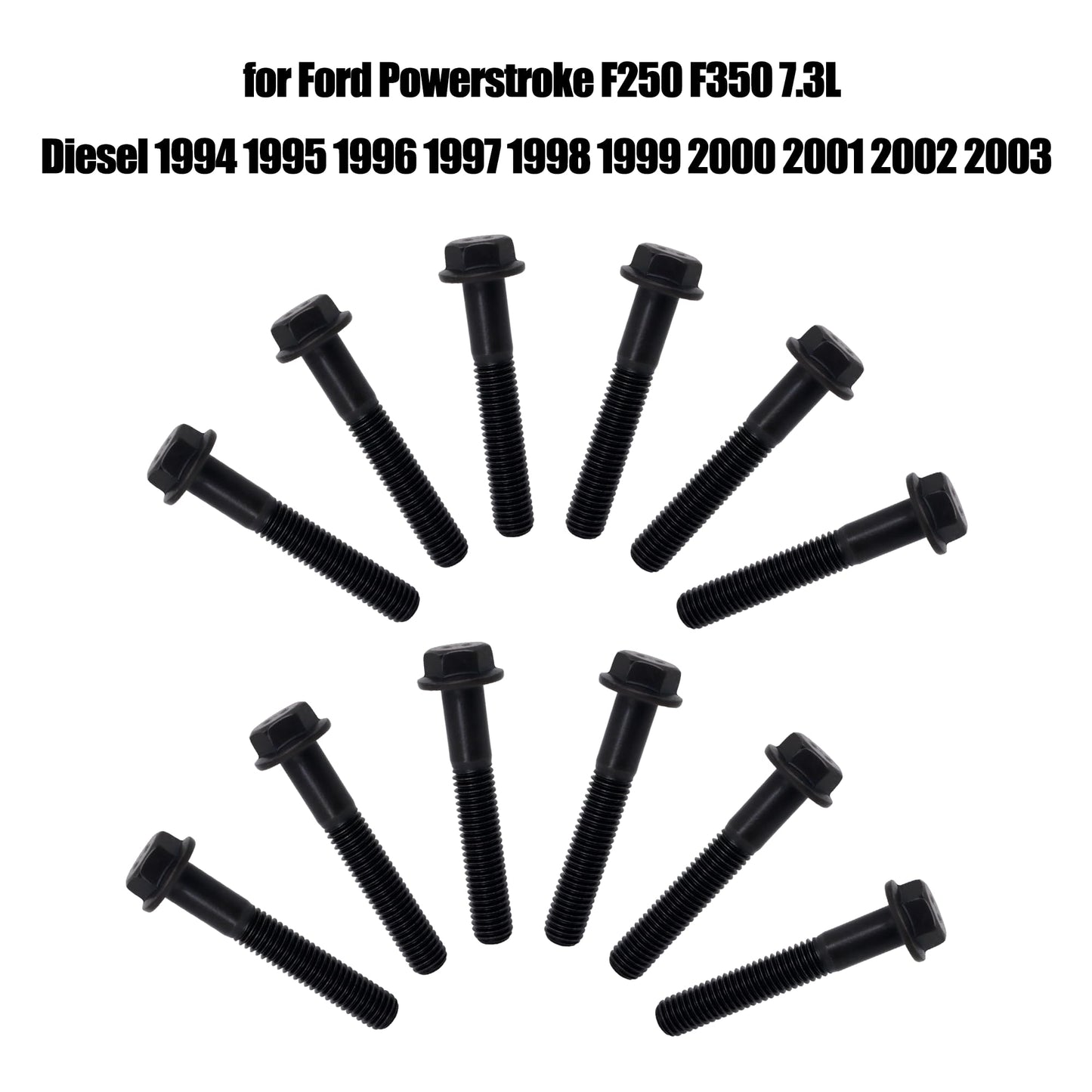 HiSport Exhaust Manifold Flanged Bolt - Compatible with Ford F250 F350 7.3L Powerstroke Diesel Engine 1994 1995 1996 1997 1998 1999 2000 2001 2002 2003