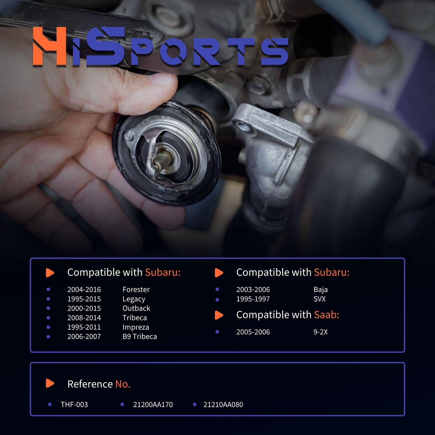 HiSport THF-003 Engine Coolant Thermostat with Gasket - Compatible with Saab 9-2X 2005-2006 | Subaru Forester Legacy Outback Tribeca Impreza B9 Tribeca Baja SVX