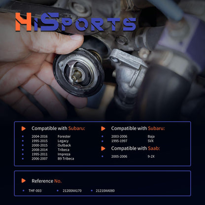 HiSport THF-003 Engine Coolant Thermostat with Gasket - Compatible with Saab 9-2X 2005-2006 | Subaru Forester Legacy Outback Tribeca Impreza B9 Tribeca Baja SVX