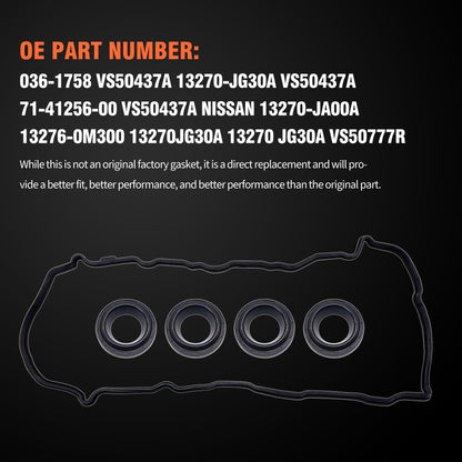 HiSport Valve Cover Gasket Set - Compatible with Nissan 2007-2012 Altima 2.5L 2008-2012 Rogue 2.5L 2007-2012 Sentra 2.5L - Replace VS50777R