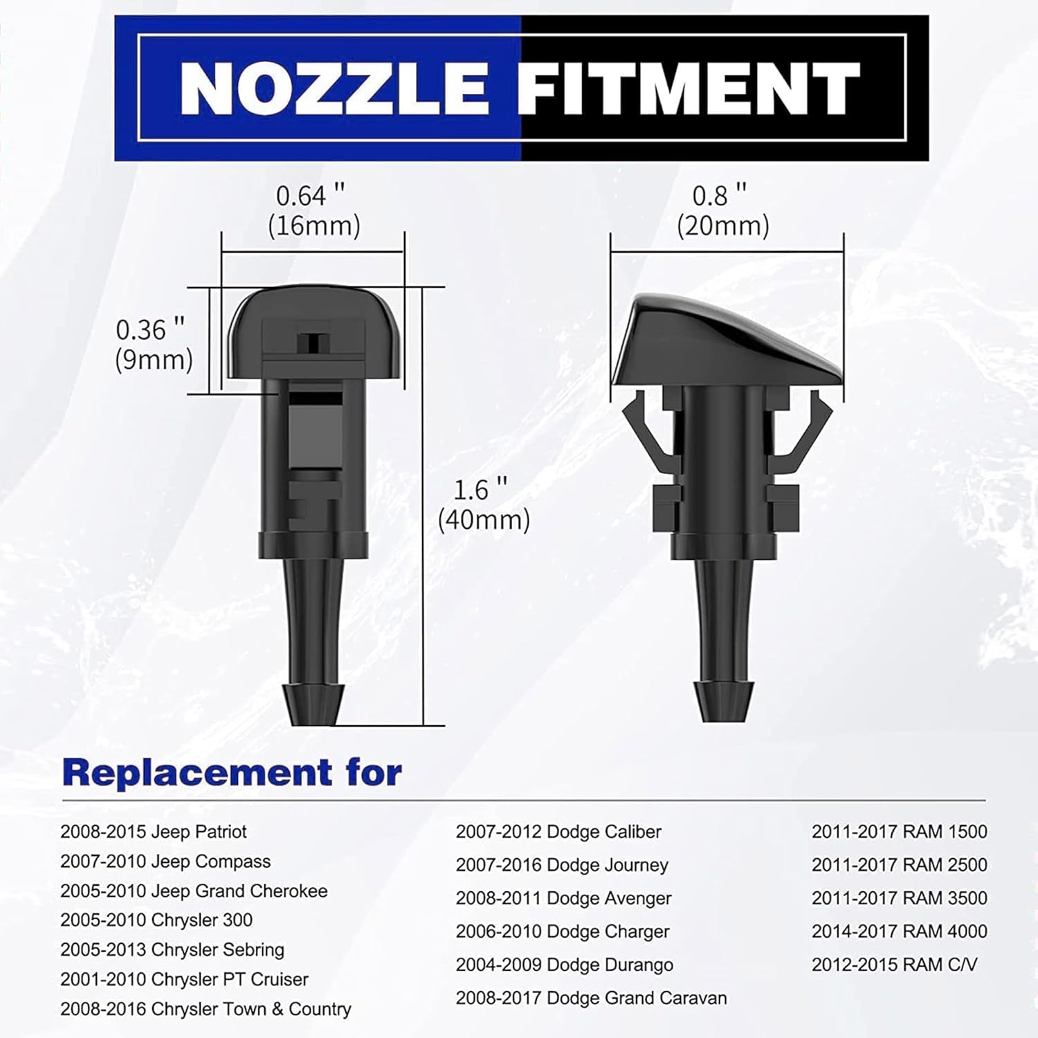 HISports Scheibenwaschdüse 4805742AB,Auto Windschutzscheibe Scheibenwischer Waschdüsen Kompatibel mit Jeep Dodge Ram Scheibenwaschdüse Ersetzt 5116079AA Scheibenwaschdüse 4805742AC