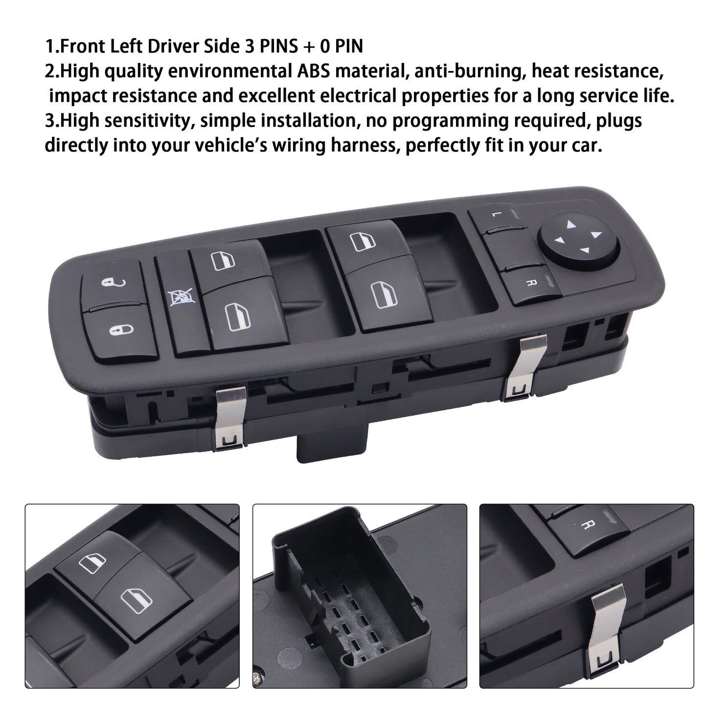 HiSport 4602535AG Master Power Window Switch Front Left Driver Side - Compatible with Chrysler Town & Country 2008 2009 Dodge Grand Caravan 2008 2009-3 PINS + 0 PIN
