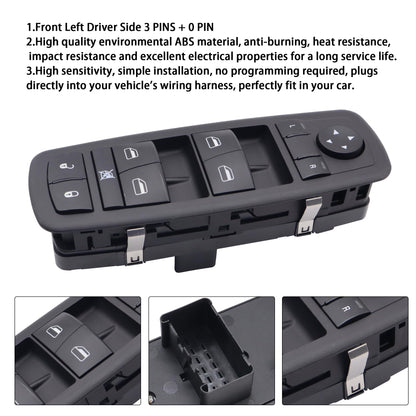 HiSport 4602535AG Master Power Window Switch Front Left Driver Side - Compatible with Chrysler Town & Country 2008 2009 Dodge Grand Caravan 2008 2009-3 PINS + 0 PIN