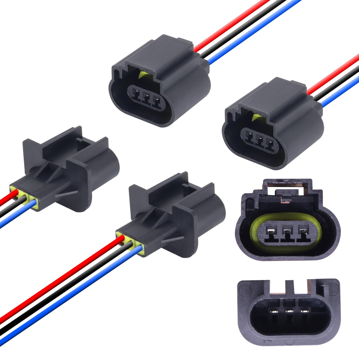 HiSport 9008 H13 Socket 3 PIN Male & Female Head Bulb Fog Light Wiring Socket H13LL Headlight Adapter Connector Universal Replacement for Jeep Dodge Nissan Ford Chevy 4 PCS