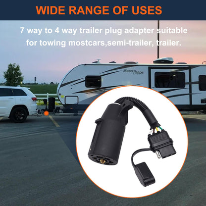 HiSport 7 Way Blade to 4 Way Flat Trailer Adapter Rv Trailer Connector Used in Most Vehicles Including Caravan and RVs