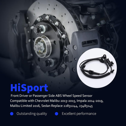 HiSport Front Driver or Passenger Side ABS Wheel Speed Sensor Compatible with Chevrolet Malibu 2013-2015, Impala 2014-2019, Malibu Limited 2016, Sedan Replace 22831244, 23483145