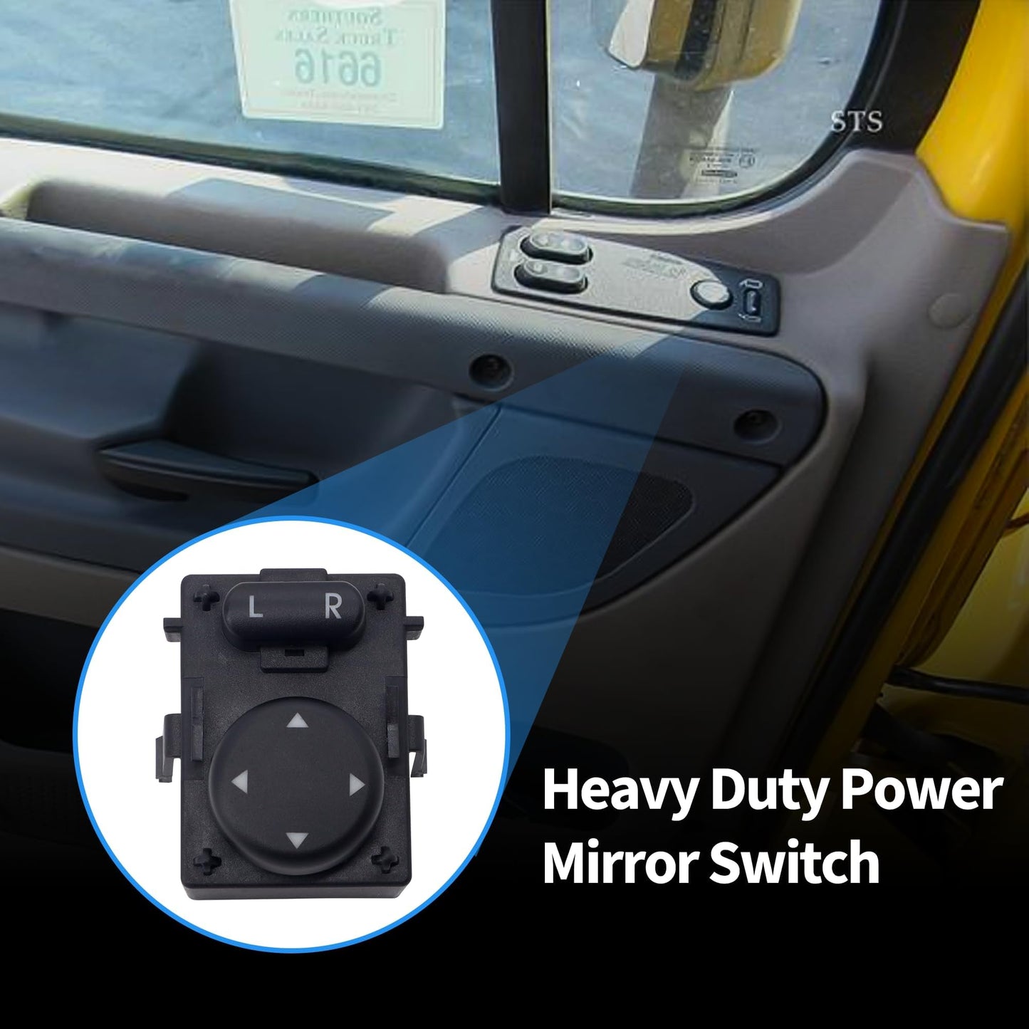 HiSport 901-5202 Heavy Duty Power Mirror Switch Front Driver Side- Compatible with Freightliner Cascadia 2007-2017 - Side View Mirror Control Switch Replace 15829700SR DTL15829700 Black