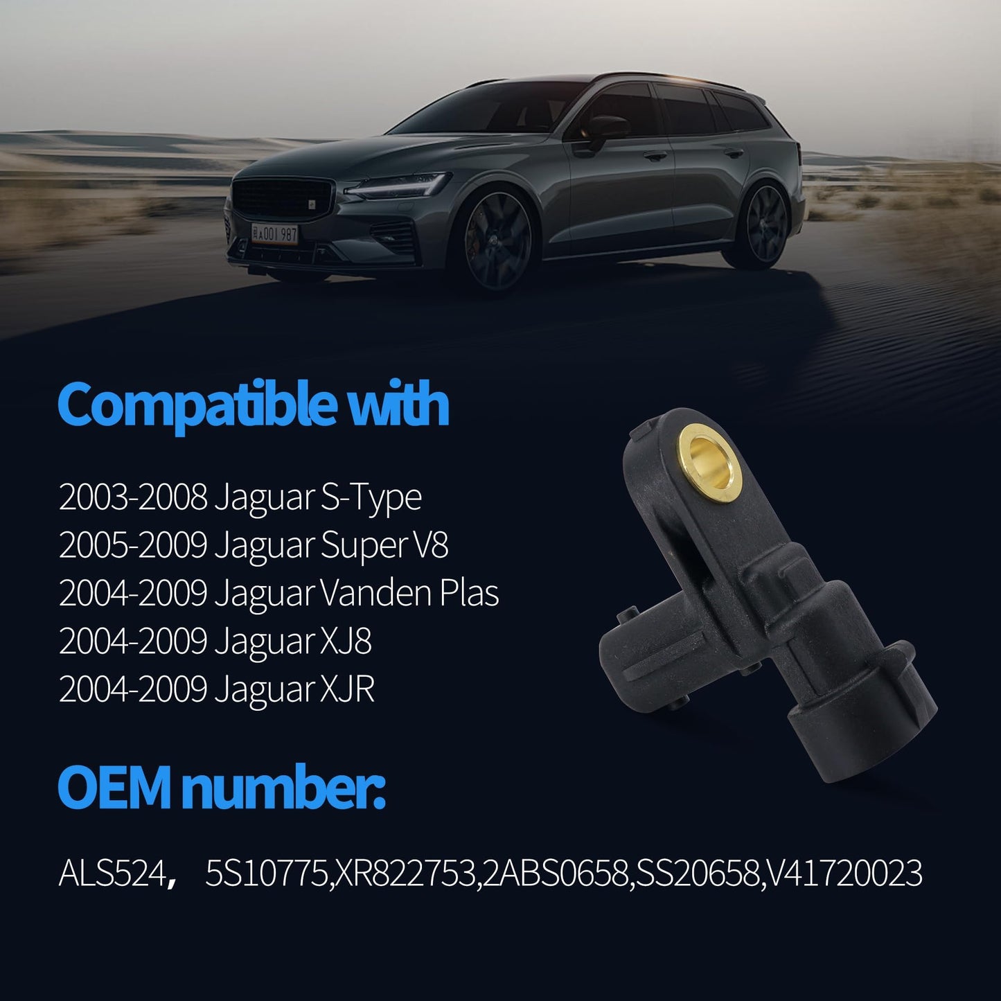 HiSport XR822753 ABS Wheel Speed Sensor Compatible with Jaguar S-Type 2003-2008, Super V8 2005-2009, Vanden plas, XJ8, XJR 2004-2009, XK 2007-2009, XK8 2003-2006, XKR 2003-2009 Replace ALS524