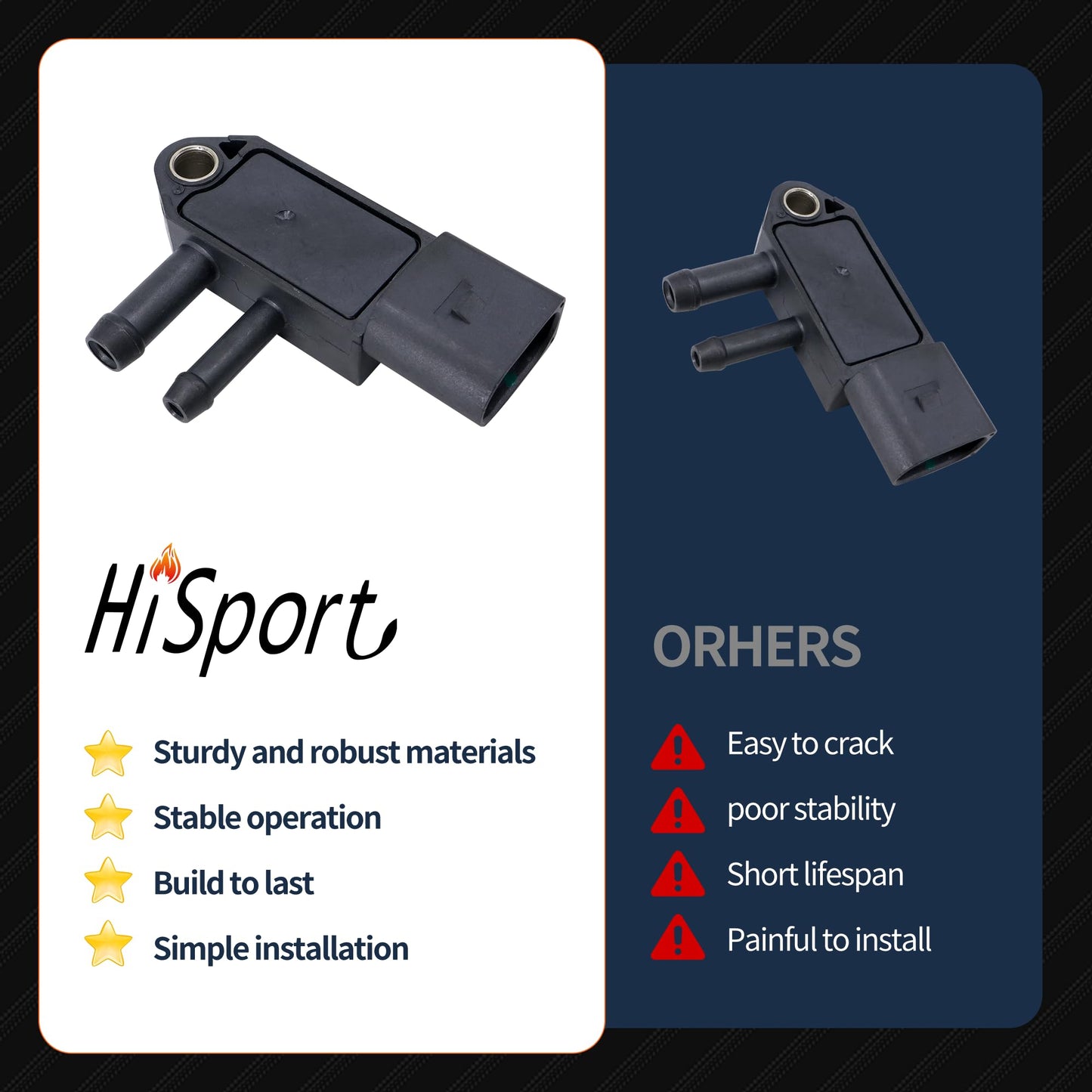 HiSport Differential Pressure Sensor 076906051B Compatible with Audi A3 VW Beetle Jetta Passat Replaces 076906051B