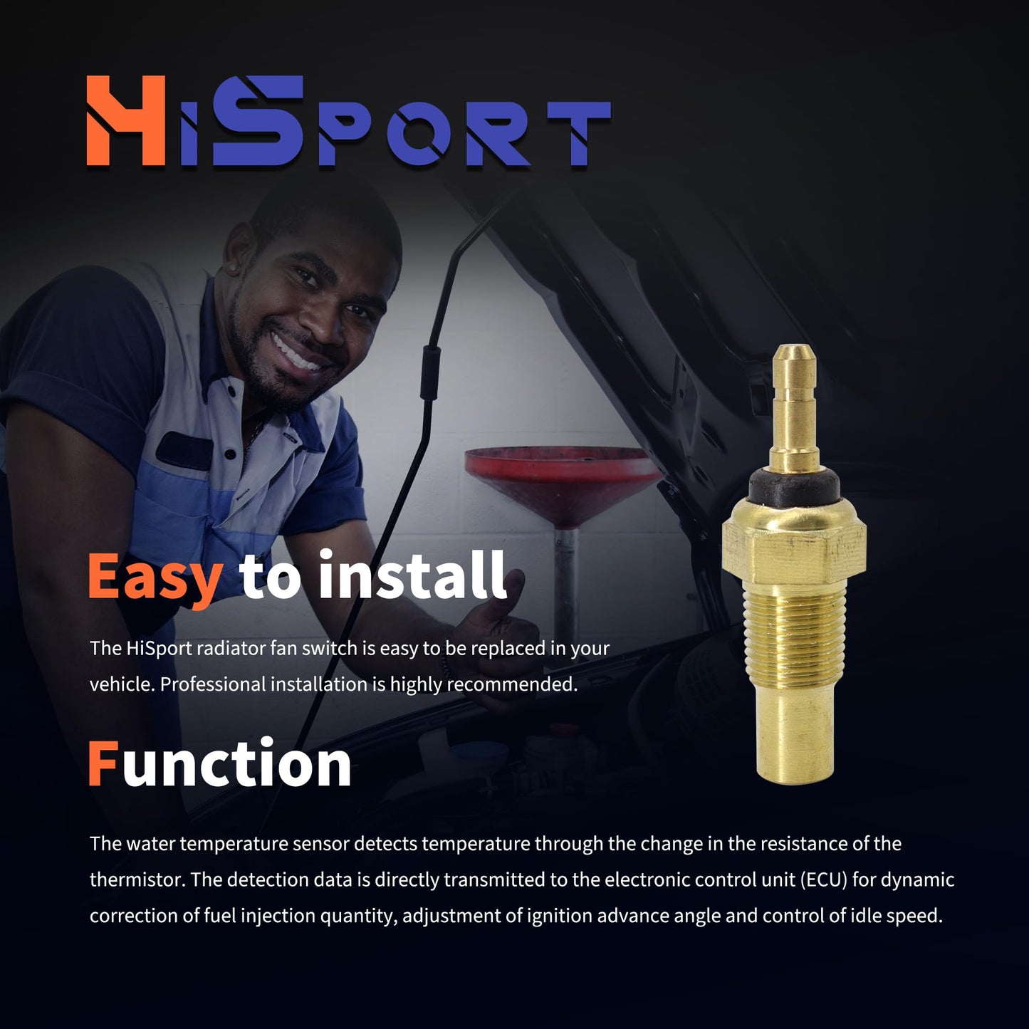 HiSport Engine Coolant Temperature Sensor - Compatible with Honda Accord CR-V Acura GEO Daihatsu Isuzu Pontiac Suzuki Temp Sensor Replace 37750-PH2-014