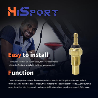 HiSport Engine Coolant Temperature Sensor - Compatible with Honda Accord CR-V Acura GEO Daihatsu Isuzu Pontiac Suzuki Temp Sensor Replace 37750-PH2-014