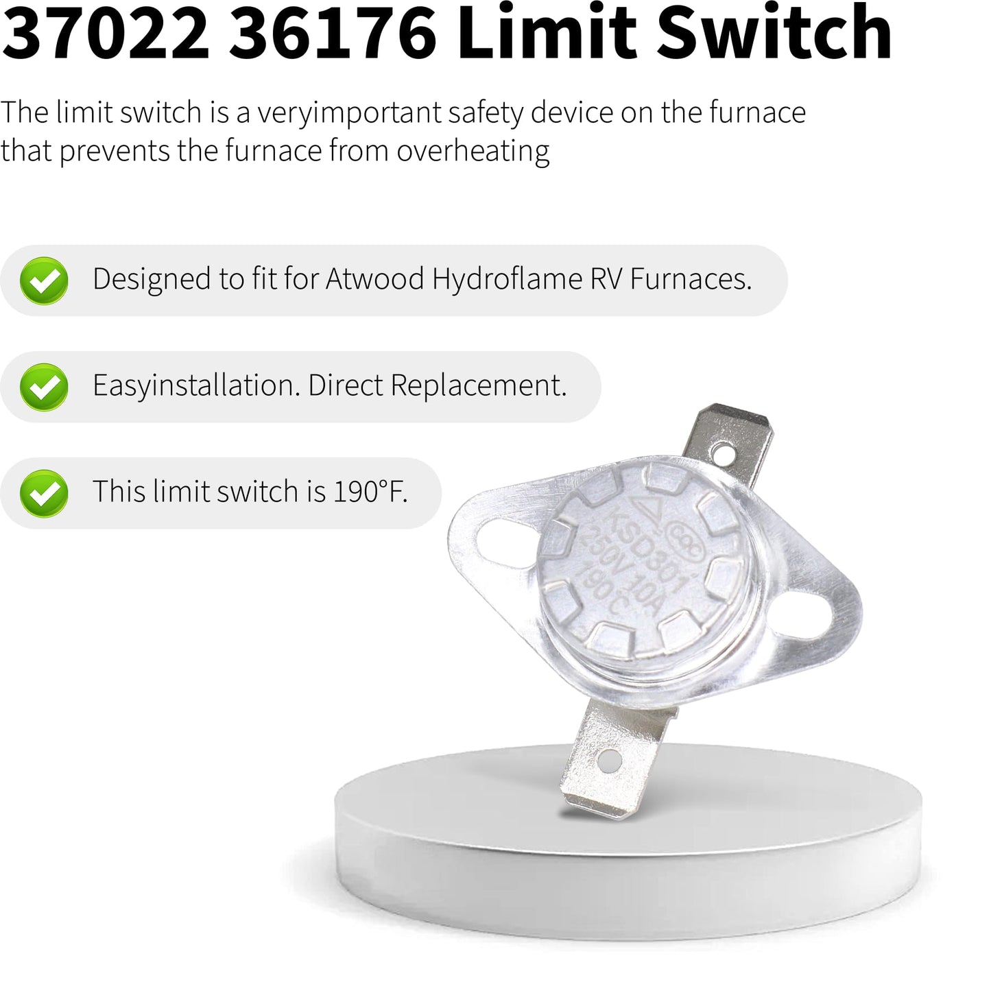 HiSport 37022 Furnace Thermostats Limit Switch 2PCS - Compatible with Atwood Hydroflame RV Furnaces 8516-III 8516-IV 8520-III 8520-IV 8525-III 8525-IV 8531-III 8531-IV 8535-III 190¨H