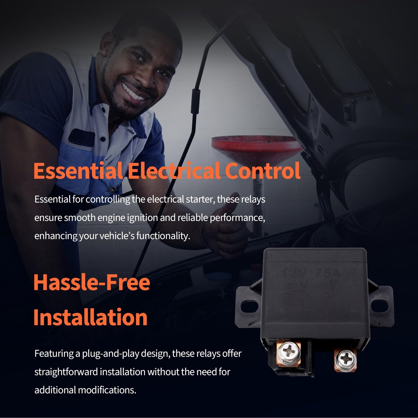 HiSport 75A 12V SPST-NO High Current Power Relay with Bifurcated Contacts Replacement for V23232-D0001-X001, 332002168