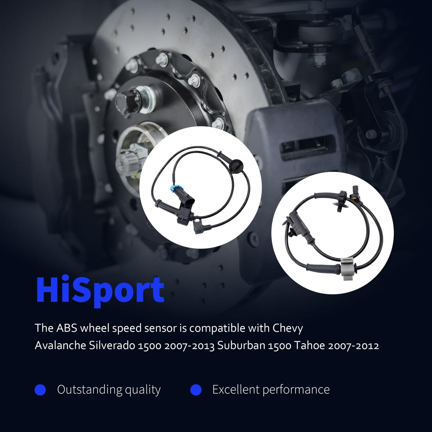 HiSport 4Pcs ABS Wheel Speed Sensor Front & Rear Compatible with Chevy Avalanche Silverado 1500 2007-2013 Suburban 1500 Tahoe 2007-2012 Cadillac Escalade 2007-2014 Replaces 15229012 15121067